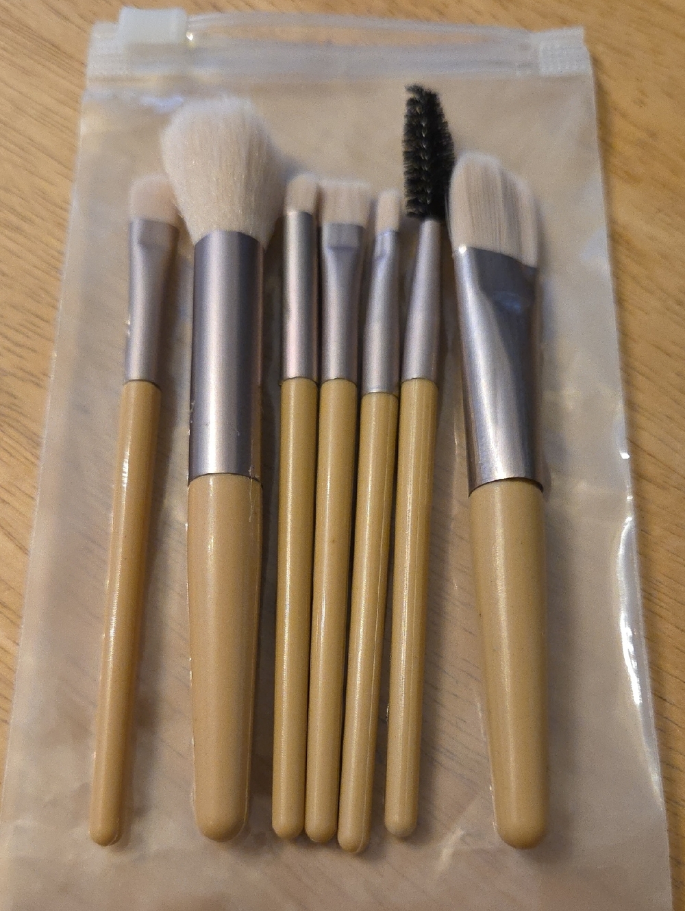 Beige and Silver Makeup Brush Set